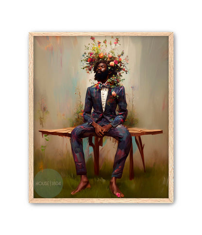 Black Man Flower Beard Canvas Art Print