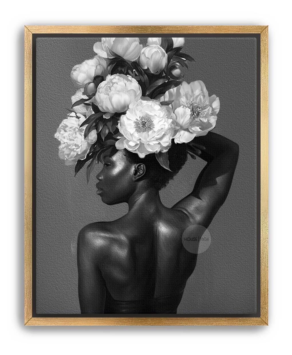 Black and White Black Woman Flower Art Print