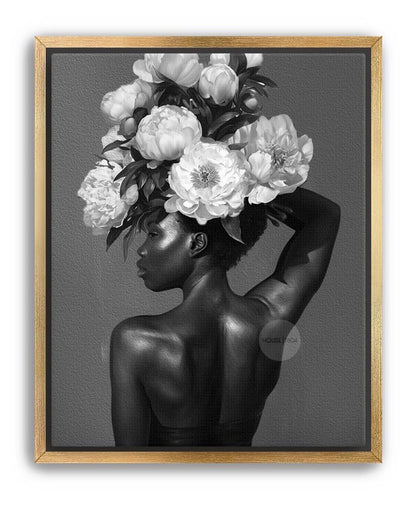 Black and White Black Woman Flower Art Print