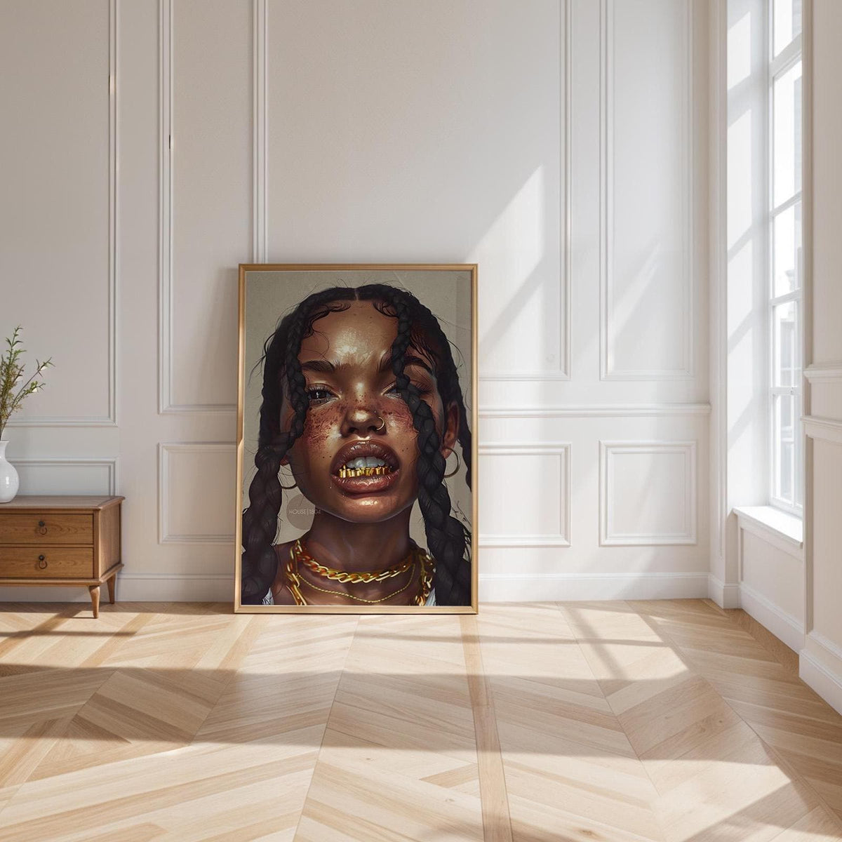 Black Girl Canvas Artwork: African American Grillz Art Print, Urban Boho Neutral Decor