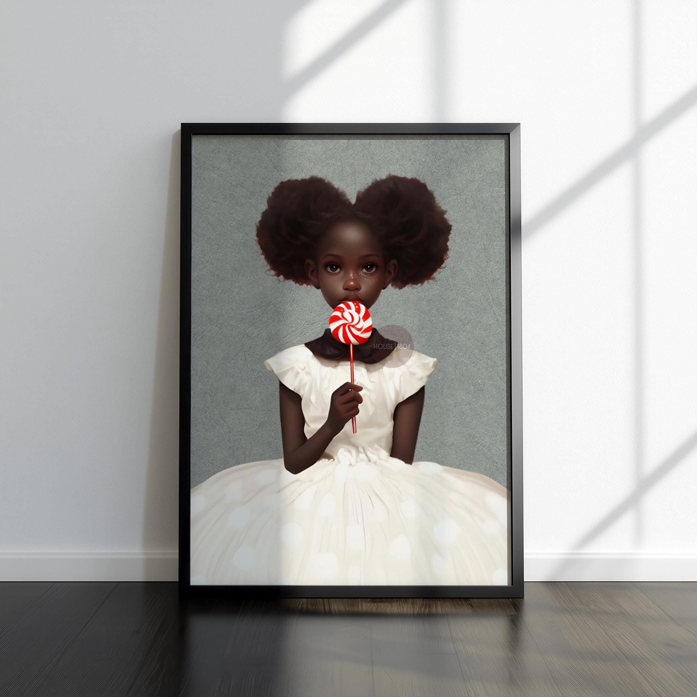 Black Kids Wall Art, Cute Black Girl Nursery Art, Black Toddler Room Art