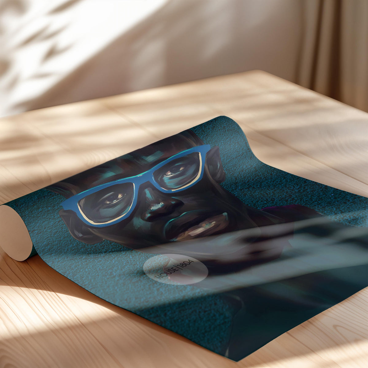 Modern Black Boy Art, Blue Portrait Art Fine Print Canvas | Framed or Unframed