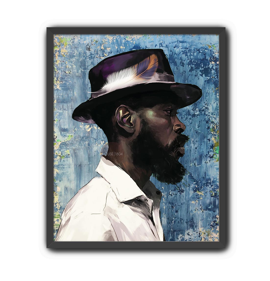 Modern Black Man Blues Framed Wall Art Gift for Him