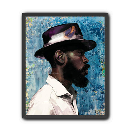 Modern Black Man Blues Framed Wall Art Gift for Him