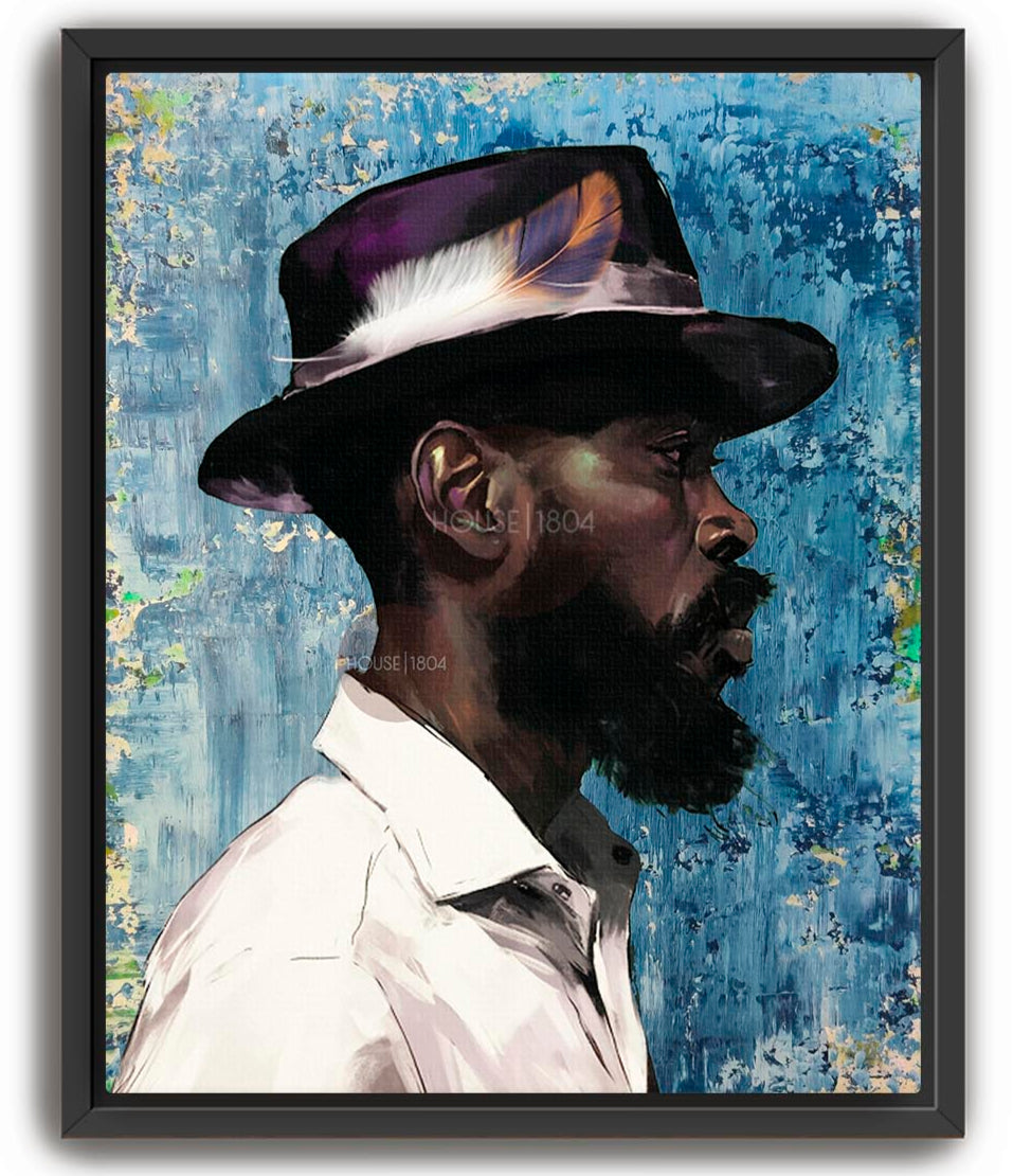 Modern Black Man Blues Framed Wall Art Gift for Him