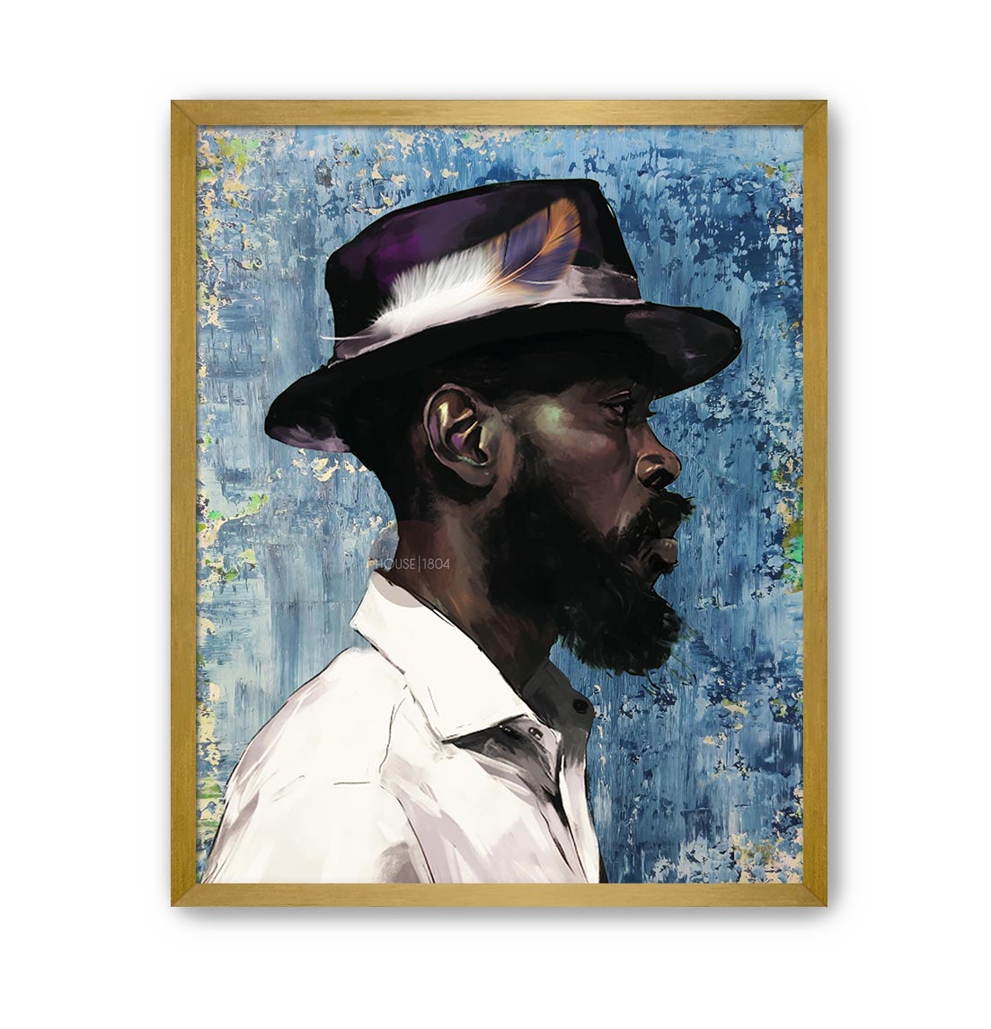 Modern Black Man Blues Framed Wall Art Gift for Him
