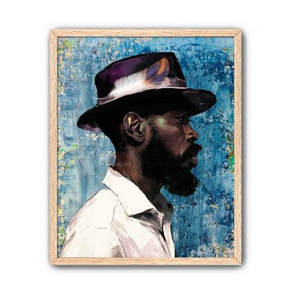 Modern Black Man Blues Framed Wall Art Gift for Him