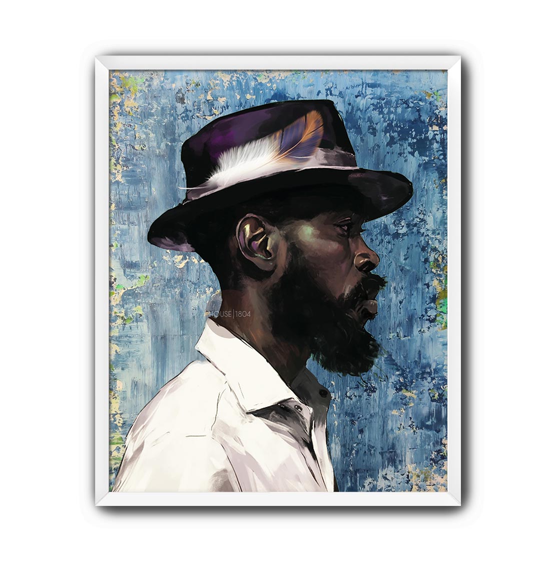 Modern Black Man Blues Framed Wall Art Gift for Him