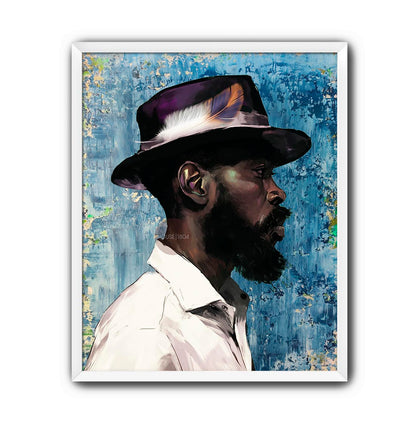Modern Black Man Blues Framed Wall Art Gift for Him