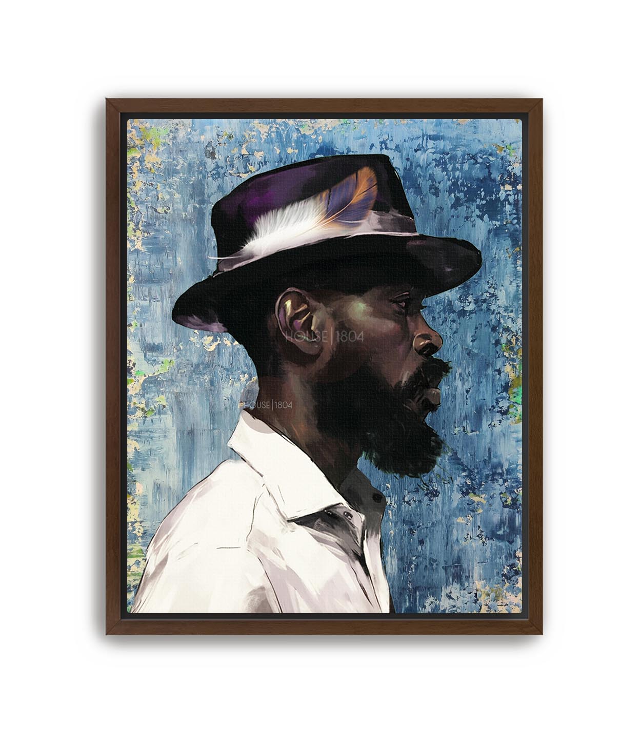 Modern Black Man Blues Framed Wall Art Gift for Him