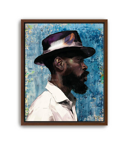 Modern Black Man Blues Framed Wall Art Gift for Him