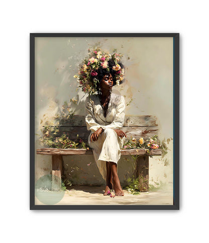 Bohemian Black Woman Floral Canvas Art