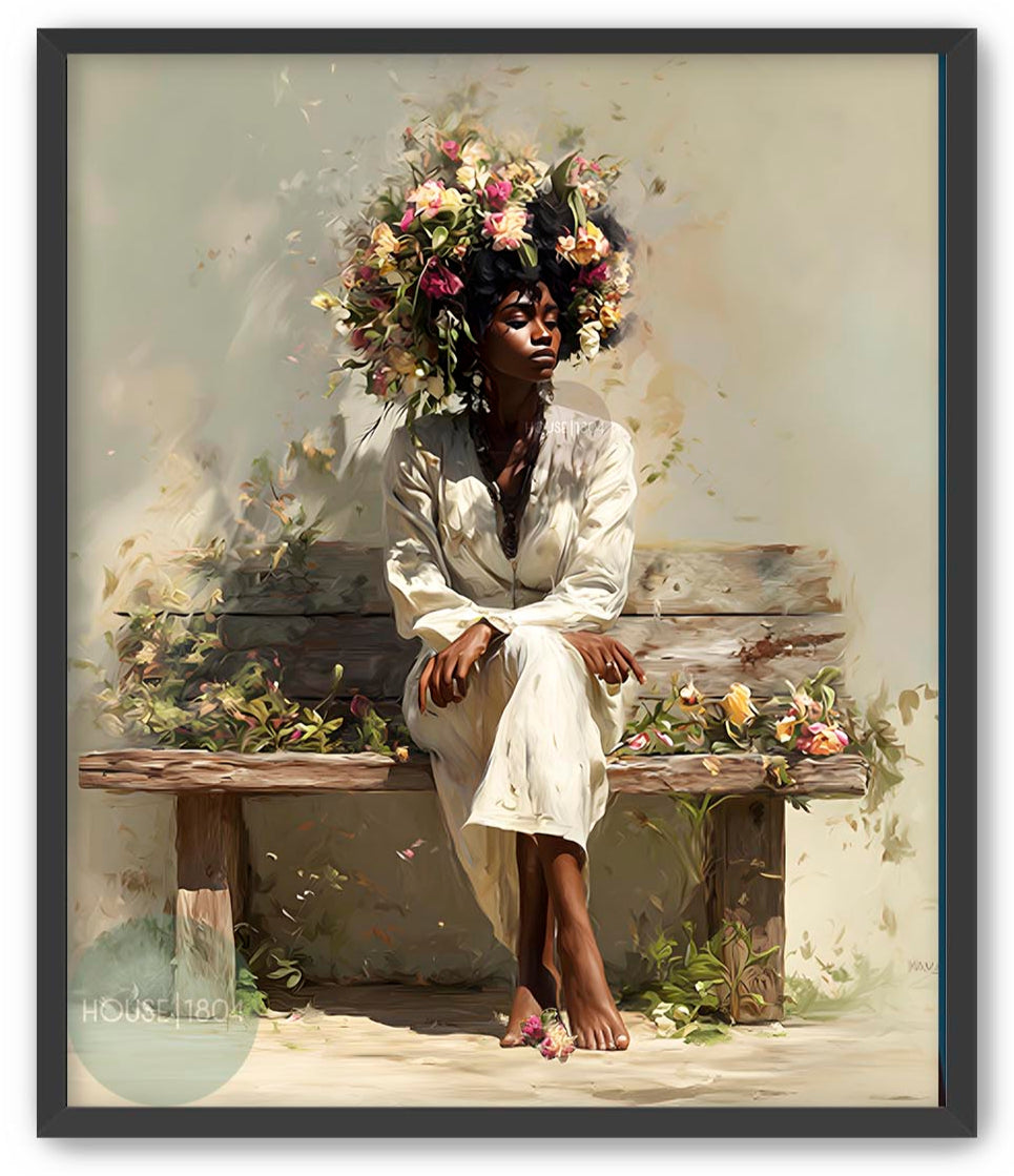 Bohemian Black Woman Floral Canvas Art