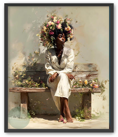 Bohemian Black Woman Floral Canvas Art