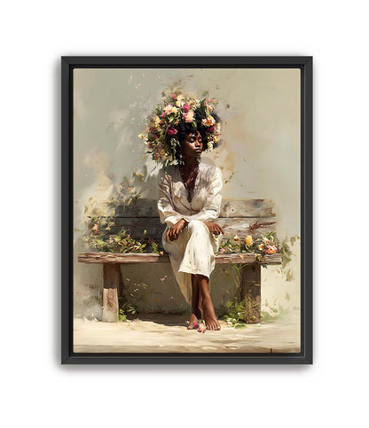 Bohemian Black Woman Floral Canvas Art