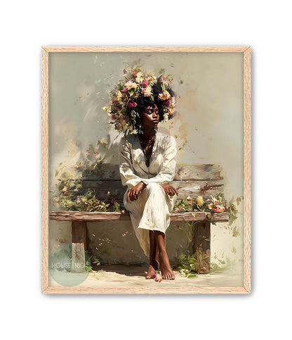 Bohemian Black Woman Floral Canvas Art