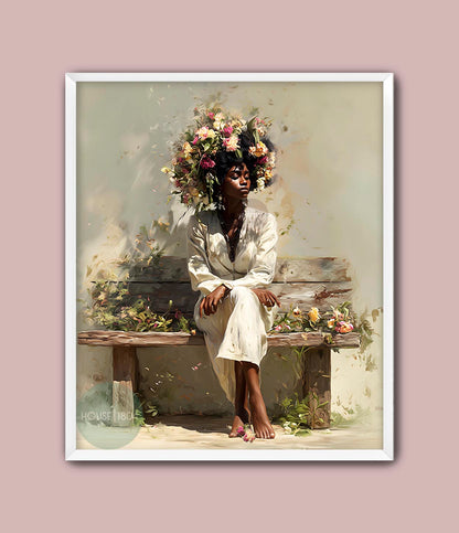 Bohemian Black Woman Floral Canvas Art