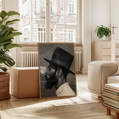 African American Man Portrait Print: Black White Modern Canvas Art