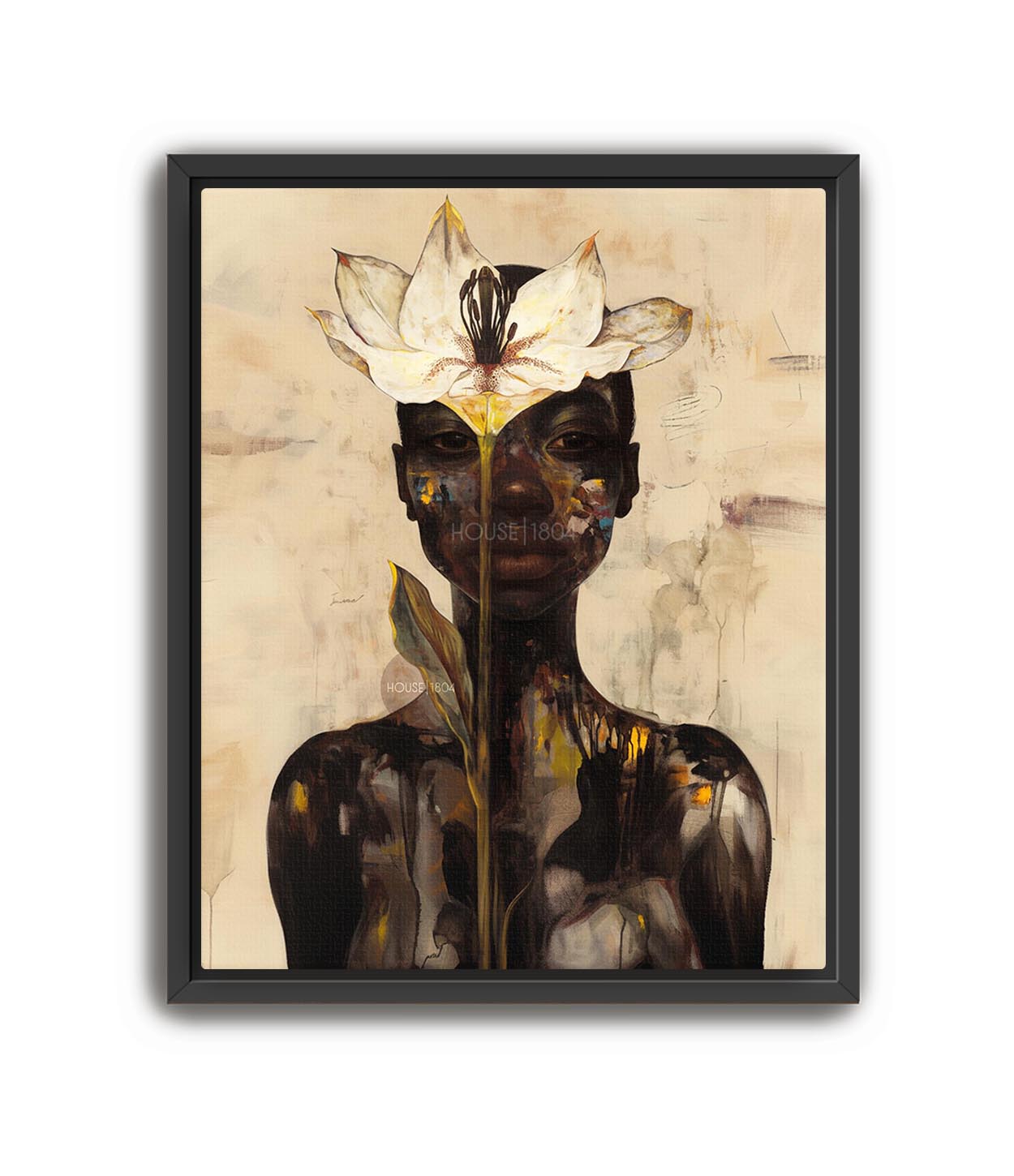 Abstract Black Woman Floral Canvas Art Print
