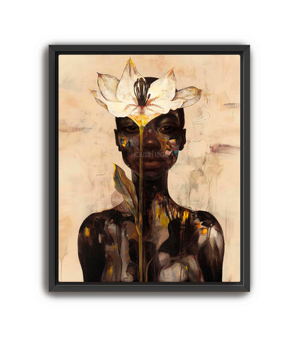 Abstract Black Woman Floral Canvas Art Print