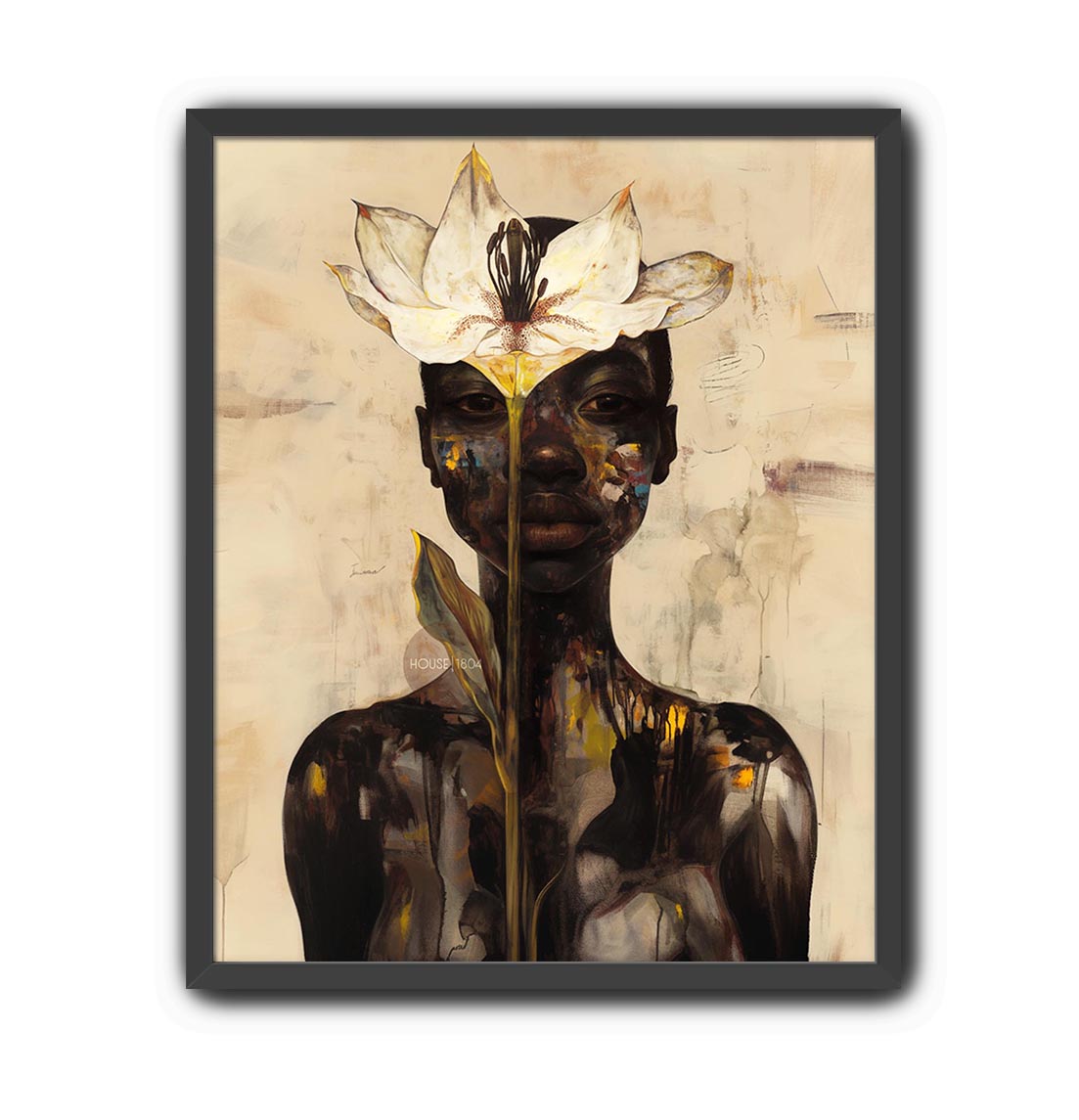Abstract Black Woman Floral Canvas Art Print