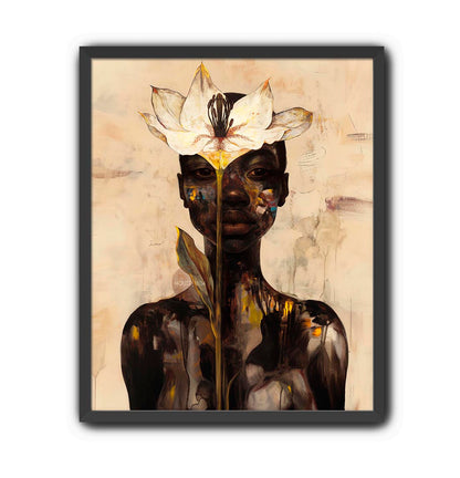 Abstract Black Woman Floral Canvas Art Print