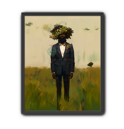 Black Man Flowers Minimalist Print