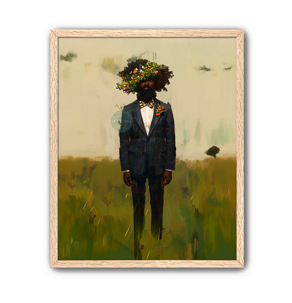 Black Man Flowers Minimalist Print