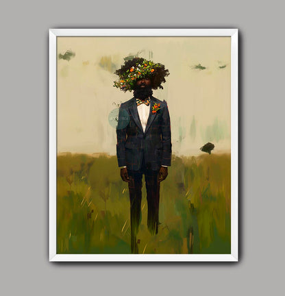 Black Man Flowers Minimalist Print