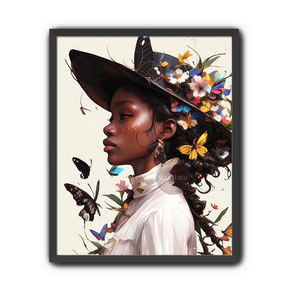 Black Woman Floral Wall Art Print