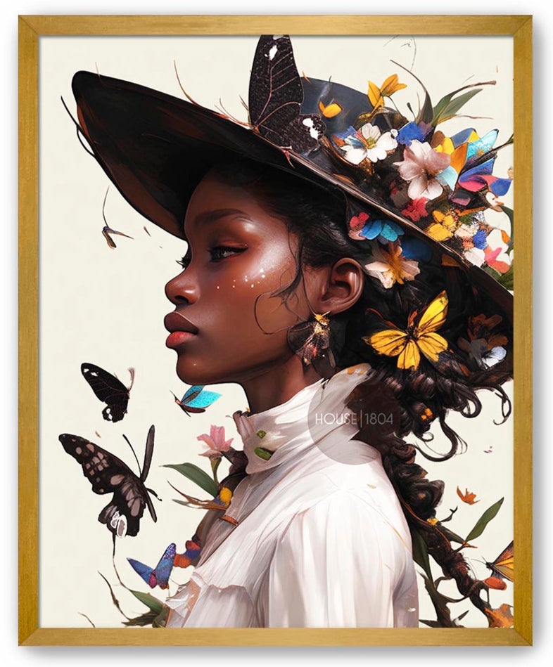 Black Woman Floral Wall Art Print