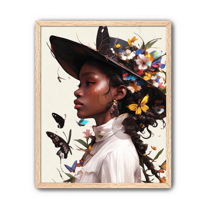 Black Woman Floral Wall Art Print