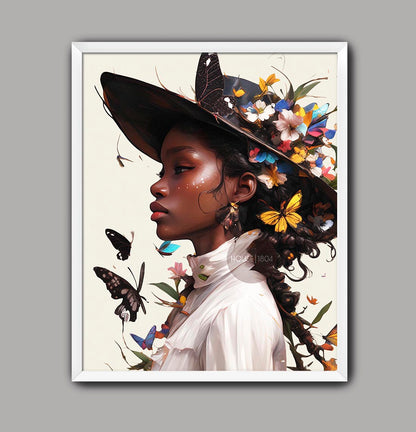 Black Woman Floral Wall Art Print