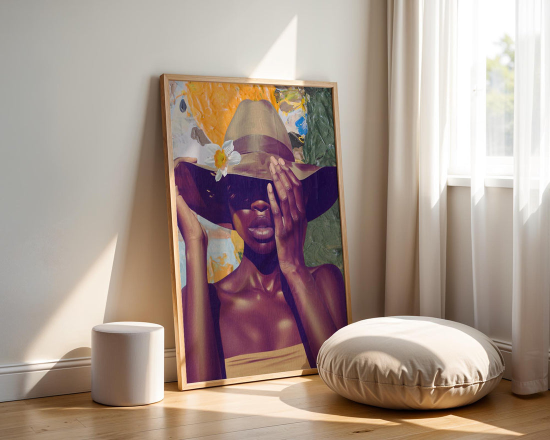 Hat Lady Canvas Print, Black Woman Art Print, Black Woman Canvas, Vintage Hat Lady, Black Woman with Hat Wall Art, Colorful Black Art, Boho
