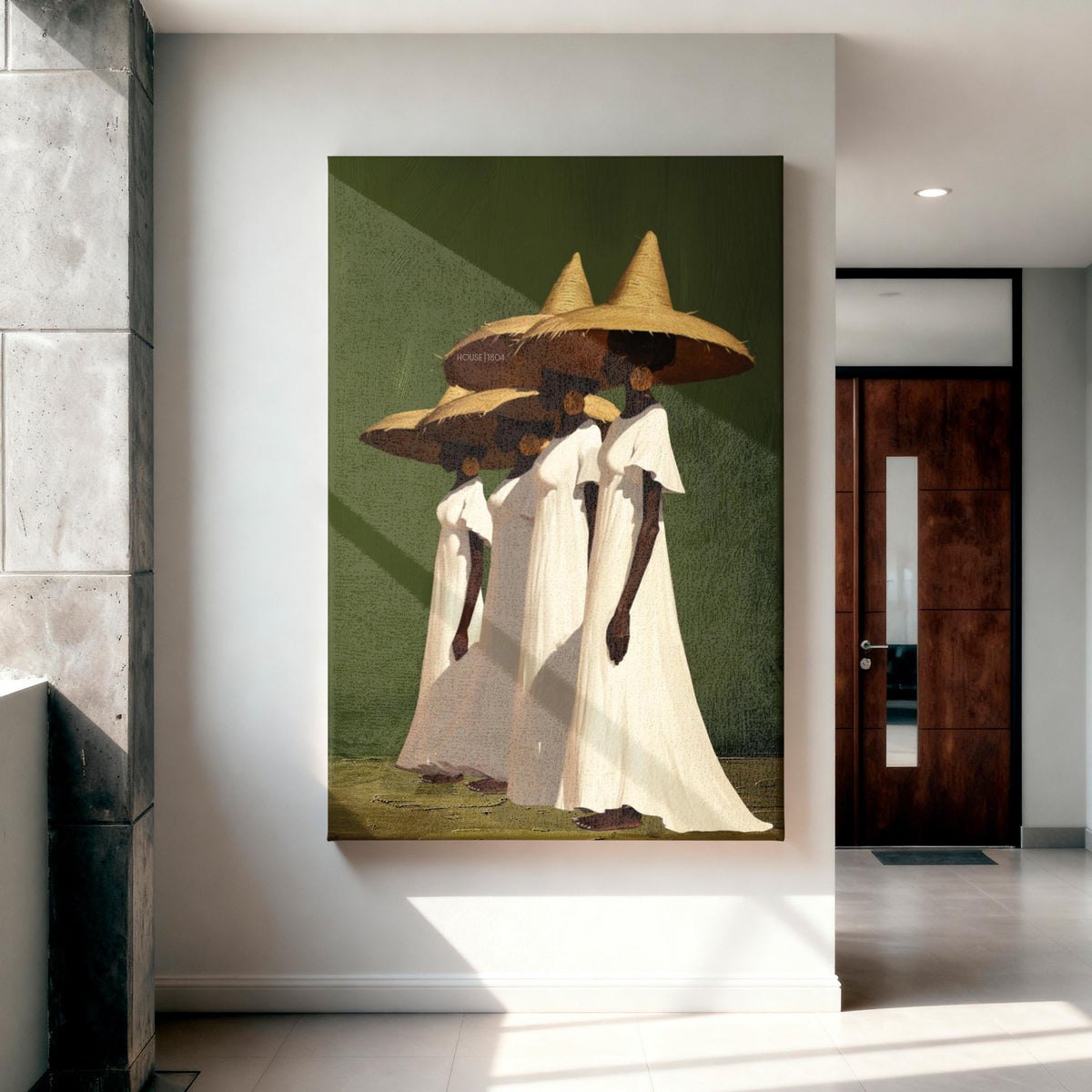 black women wall art, Sisterhood Canvas Print, Afrocentric  Contemporary, Olive Green.