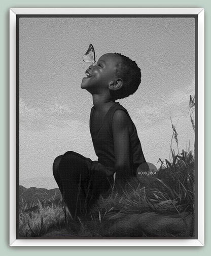 Black Boy Joy Art Canvas Framed, Black and White