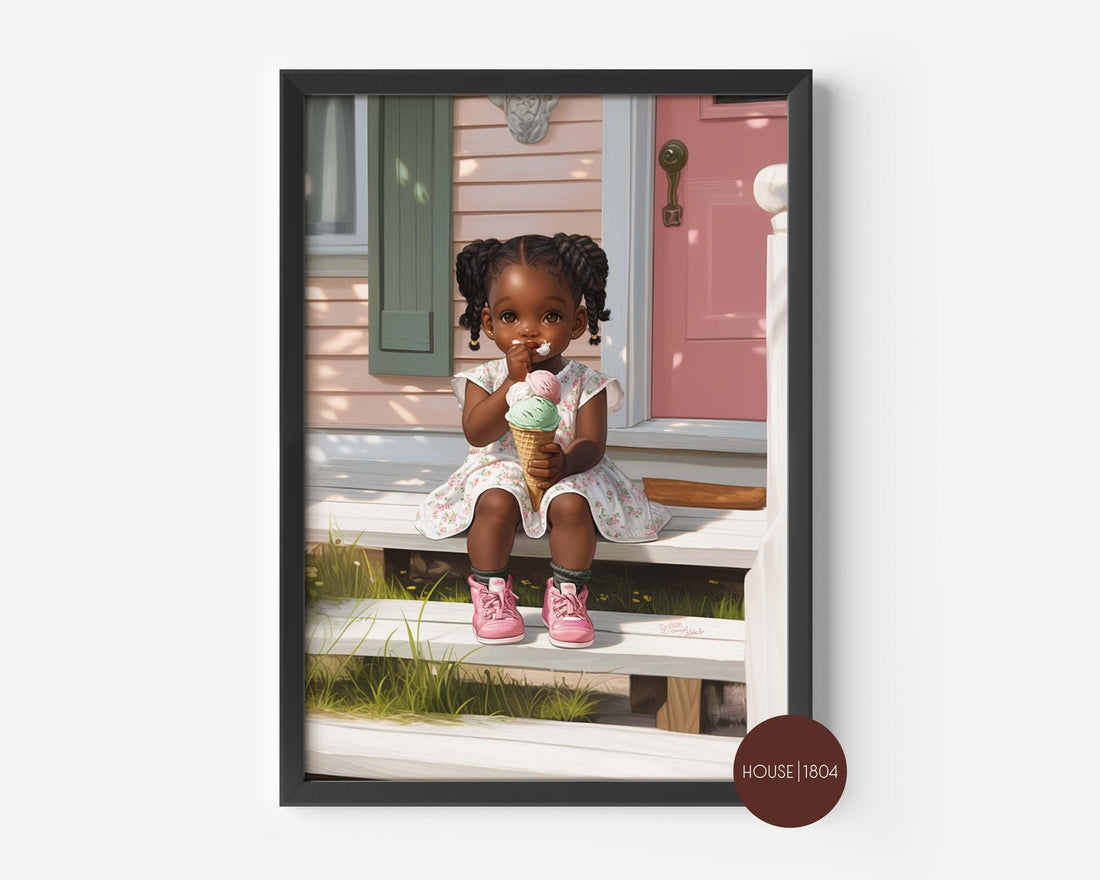 Black Girl Wall Art, Ice Cream Art Print, Black Girl Art Print, Black Boho Wall Art, Black Art Canvas Wall Art, Kids Room Wall Art, Kids Art