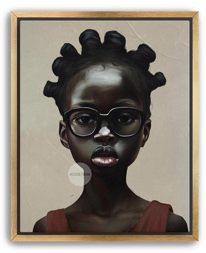 Afrocentric Canvas Art – Black Child Portrait Framed Bold Kids Room Decor