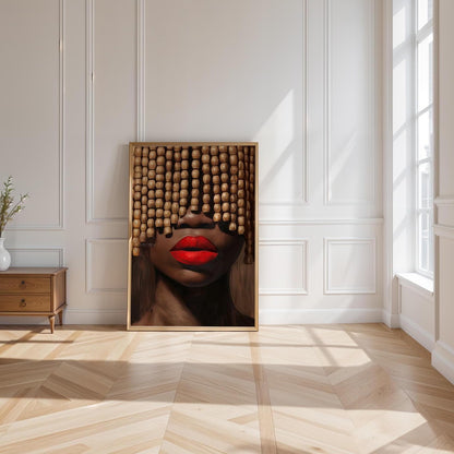 Black Woman Art Print: Beaded Headpiece Wall Art, Bold Black Woman Wall Art, Black Interior Design Print, African American Canvas Decor