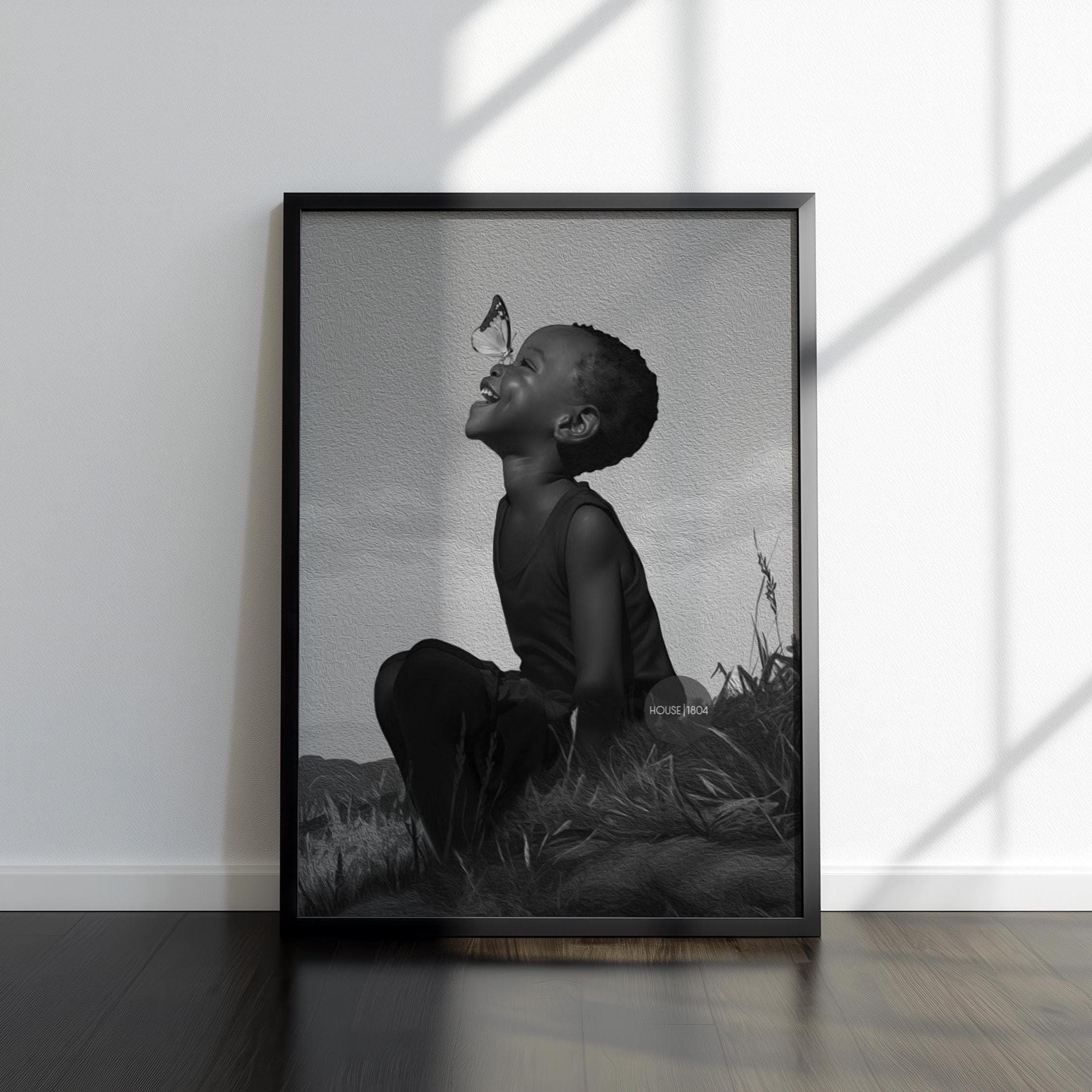 Black Boy Joy Art Canvas Framed, Black and White
