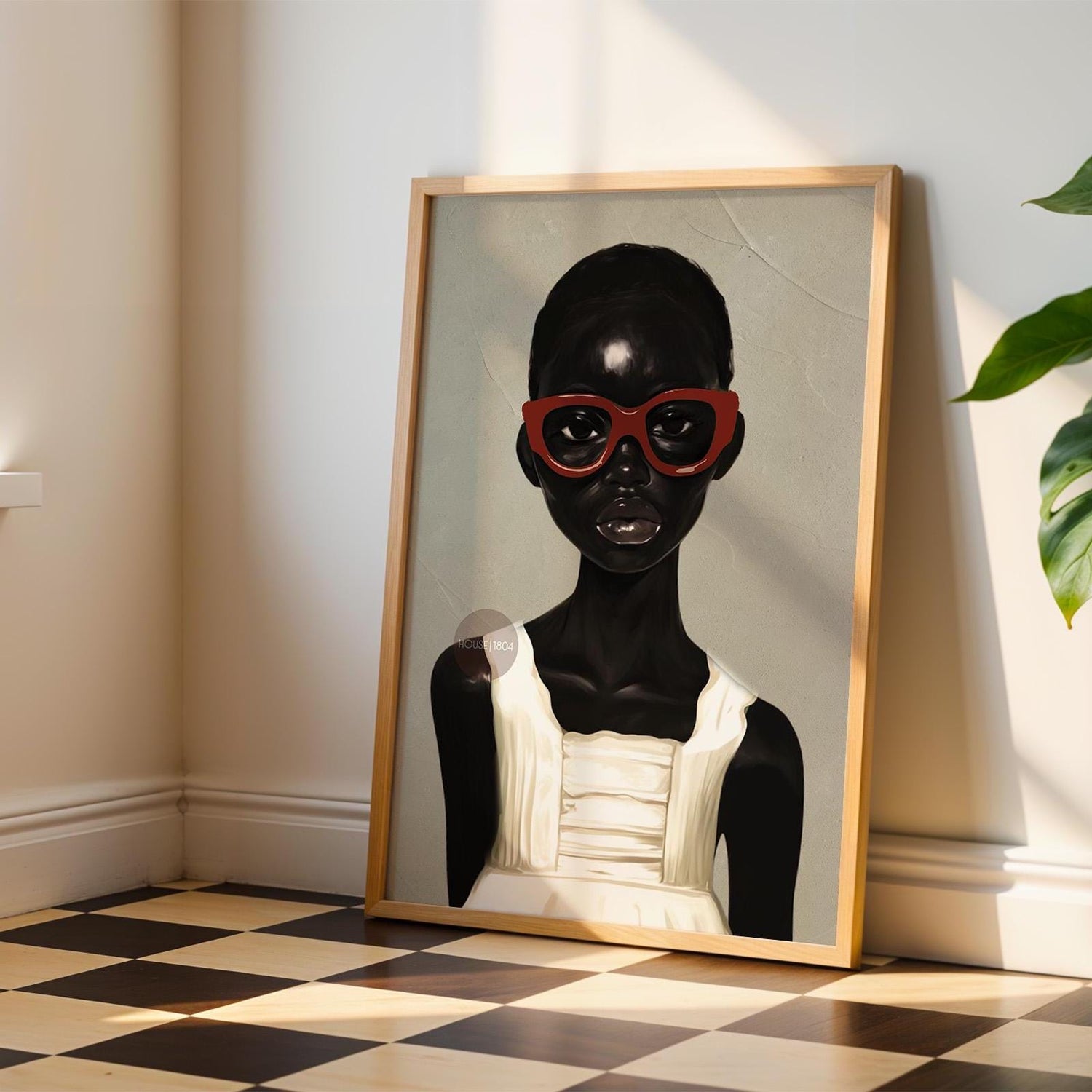 African American Girl Portrait Canvas Print, Red Burgundy + Beige