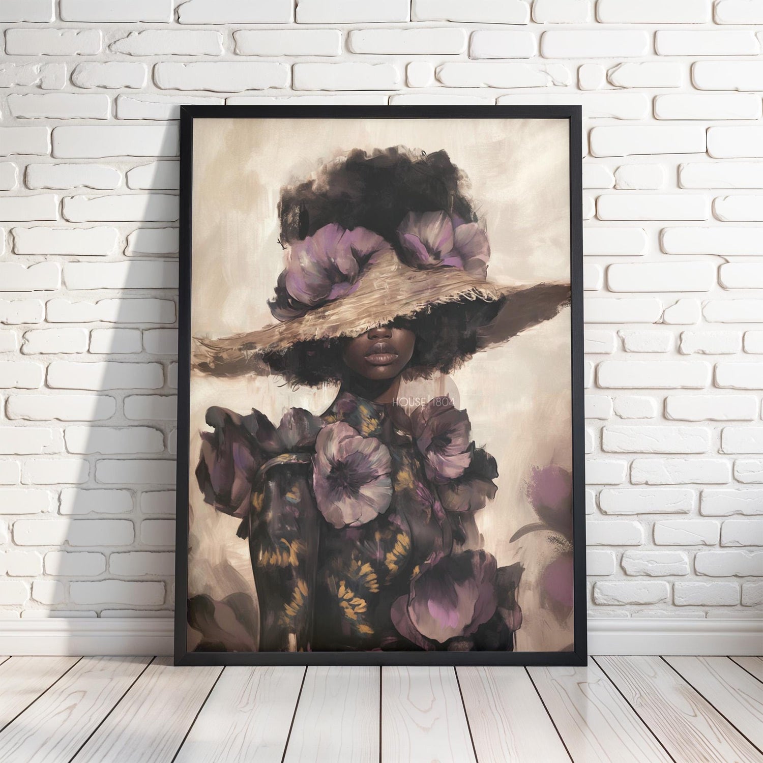 Black Woman Art Print: Purple Floral Fashion Wall Decor