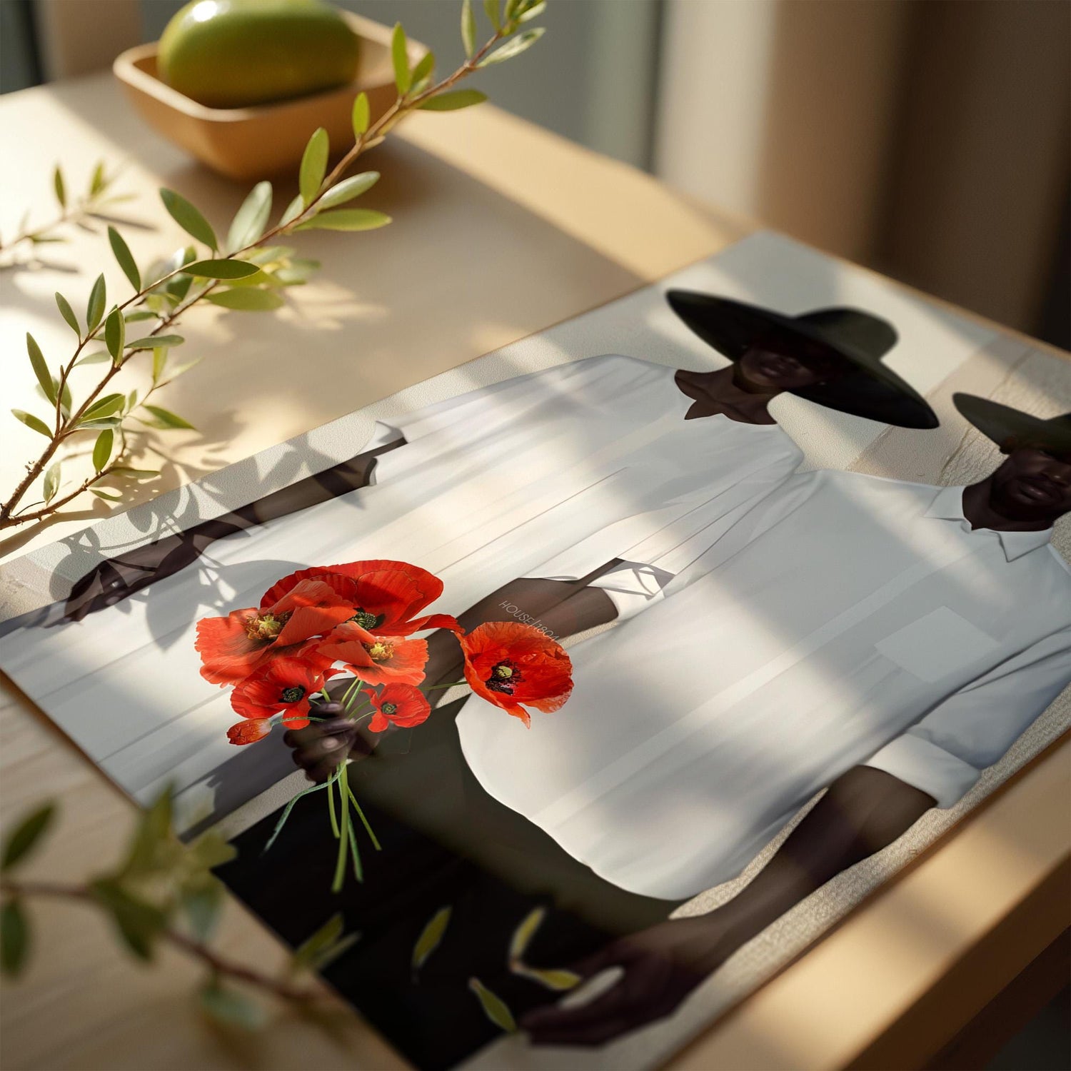 Afrocentric Couple Art Print: Black Love, Modern Poppies