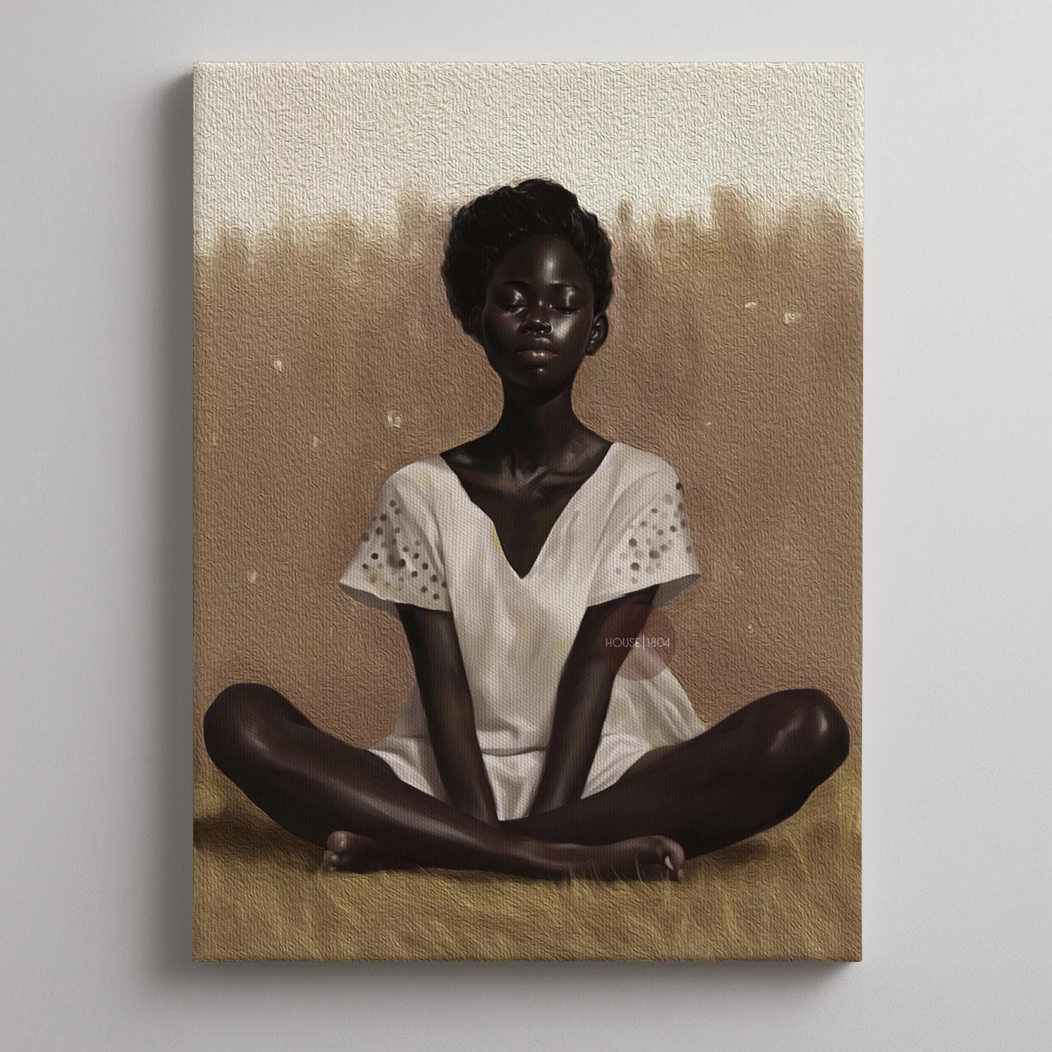 Black Woman Relaxing Wall Art – Afrocentric Canvas, Melanin Decor, Beige Luxury Print