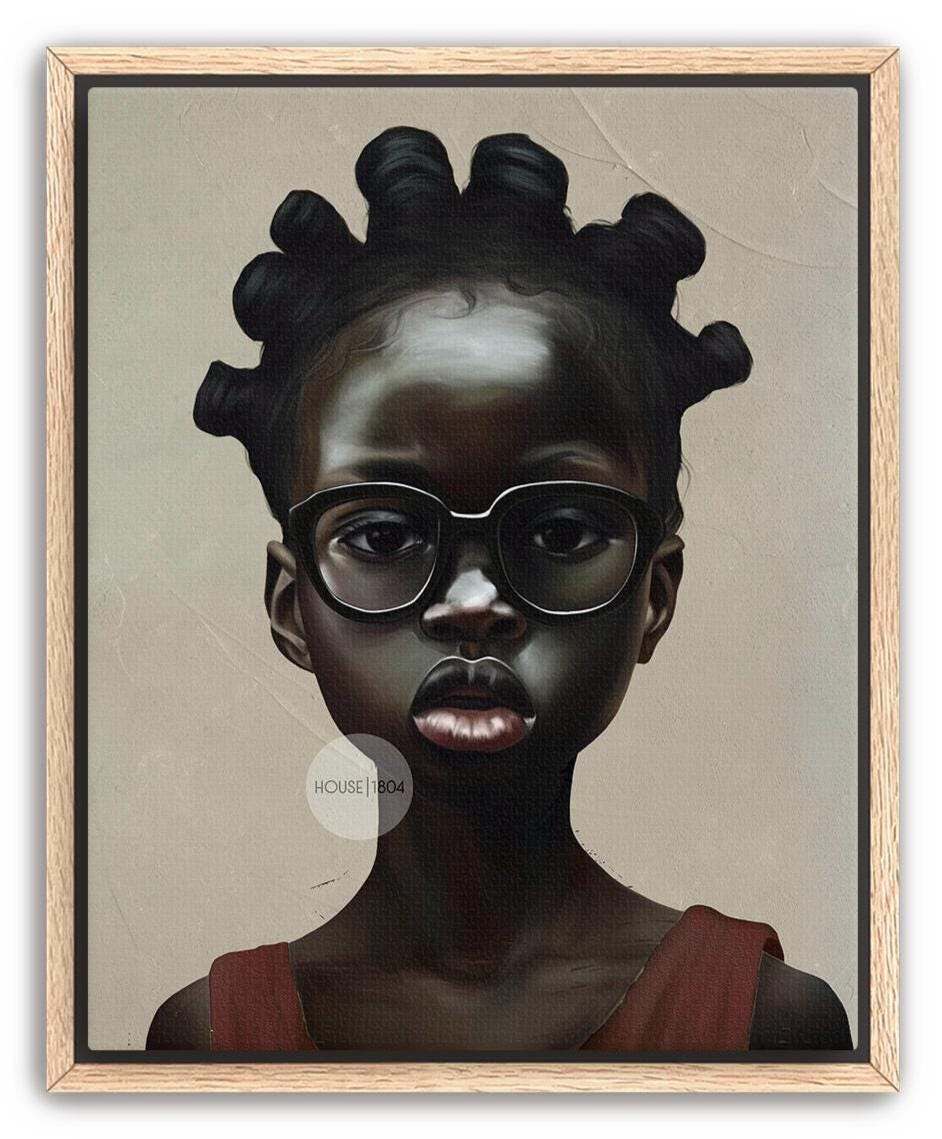 Afrocentric Canvas Art – Black Child Portrait Framed Bold Kids Room Decor