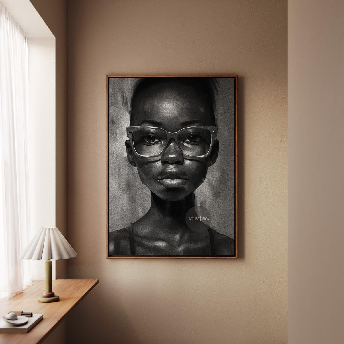 Black Woman Wall Art, Quirky Glasses Canvas Print Black White Art