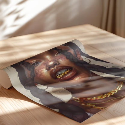 Black Girl Canvas Artwork: African American Grillz Art Print, Urban Boho Neutral Decor