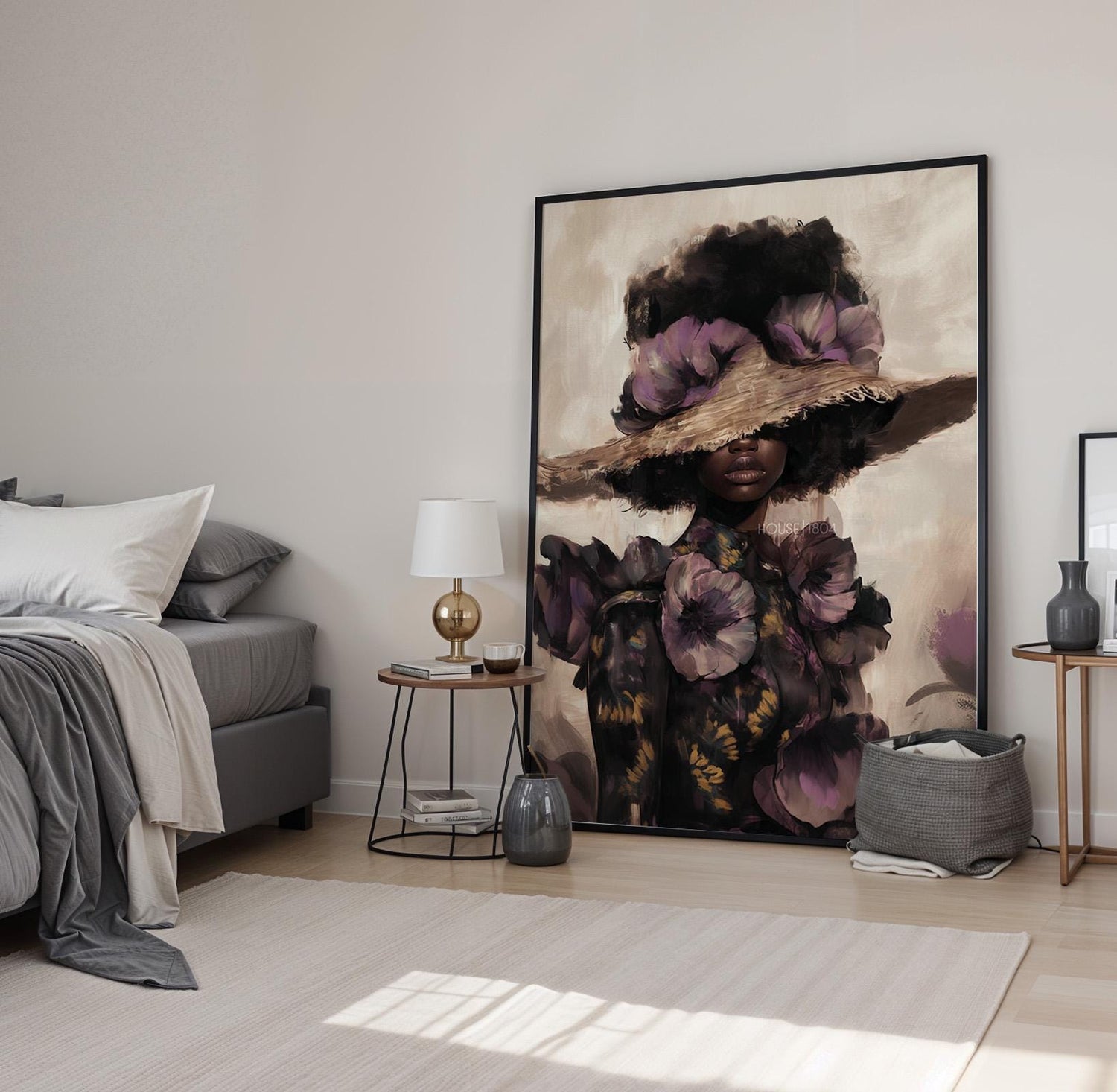 Black Woman Art Print: Purple Floral Fashion Wall Decor