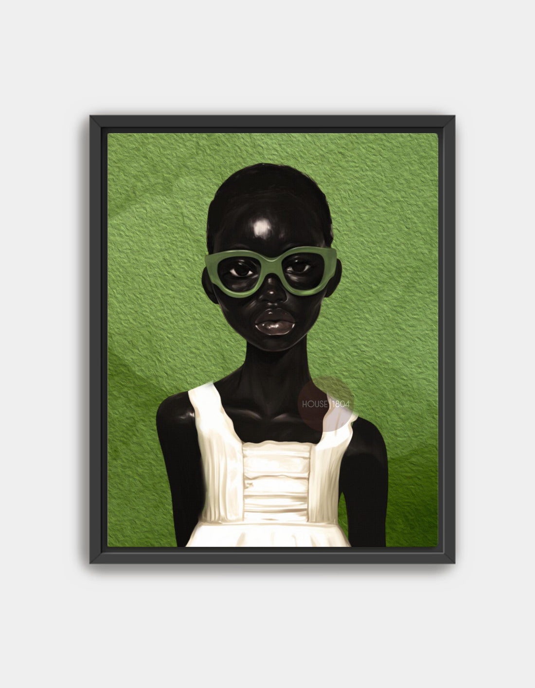 Black Girl Portrait Abstract Canvas Art: Green Bohemian Print, Urban