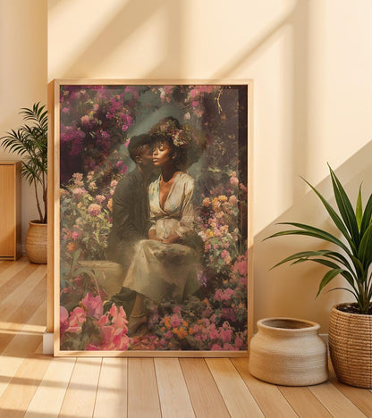 Black Couple Art Print: Vintage African American Love Canvas